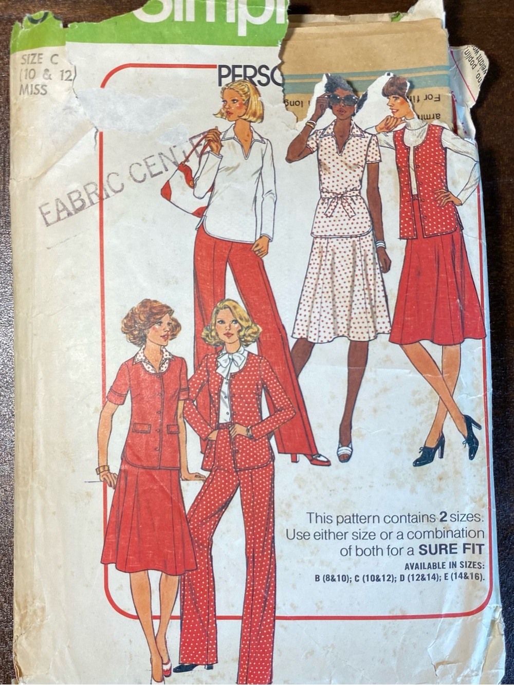 VTG 1970s Simplicity 8018 Sewing Pattern Women 10/12 Tops Pants Skirt Jacket